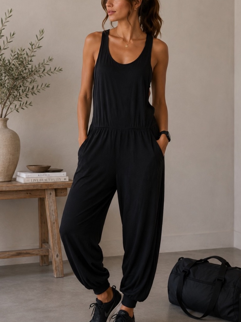 Divided by H&M Jumpsuit Womens Size Medium Black Jersey Sleeveless